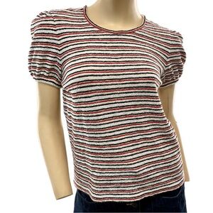 Madewell- red white and blue striped terry cloth puff sleeve tee- XS